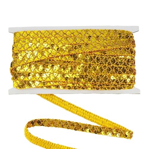 Paillettenband 15 Yards Paillette Trim Bänder Handwerk Gewelltes Glitzer Bauchtanzgürtel Bühnenkostüme Dekoband für DIY Nähen Kostüme (Gold) von ASFWAGQ