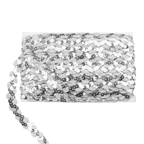 Paillettenband 15 Yards Paillette Trim Bänder Handwerk Gewelltes Glitzer Bauchtanzgürtel Bühnenkostüme Dekoband für DIY Nähen Kostüme (Silber) von ASFWAGQ
