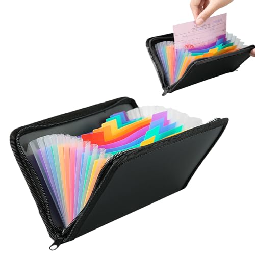 Fächermappe für A6, Fächermappe Datei Organizer mit Reißverschluss, Ordnungsmappe mit 13 Fächern, Dokumentenmappe für Schecks, Rechnungen, Quittungen, Tickets (21x13cm) von ASFWAGQ
