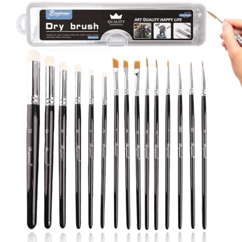 Miniatur-Pinsel, feine Detail-Pinsel für Acryl, Öl, Aquarell, professionelles Pinsel-Set mit Behälter für Miniatur-Zitadel-Modellmalerei, 15 Stück von ASFWAGQ