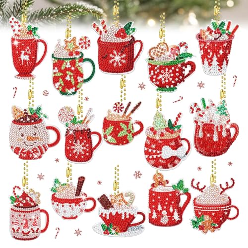 Painting Diamond Set 15 Stück Weihnachten Schlüsselanhänger 5D Diamant Malerei Anhanger DIY Basteln Erwachsene Mädchen Jungen für Weihnachtsschmuck Weihnachtsbaumdekoration Raumschmuck von ASFWAGQ