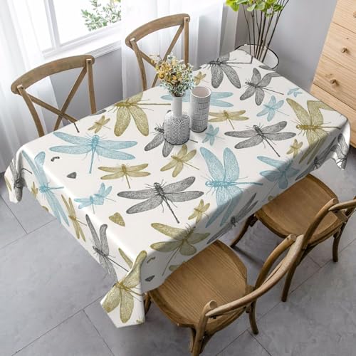 ASFgda Rechteckige, einfache Tischdecke mit Libellen-Druck, knitterfrei, waschbar, für Essen/Party/Buffet/Hochzeit von ASFgda