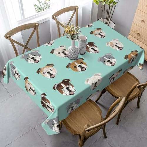 ASFgda Rechteckige, lustige Tischdecke mit englischer Bulldogge, 89 x 140 cm, knitterfrei, waschbar, Tischdecke für Essen/Party/Buffet/Hochzeit von ASFgda