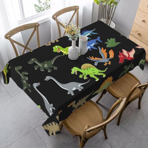 ASFgda Rechteckige Tischdecke mit Cartoon-Dinosaurier-Bildern, 89 x 140 cm, knitterfrei, waschbar, Tischdecke für Essen/Party/Buffet/Hochzeit von ASFgda