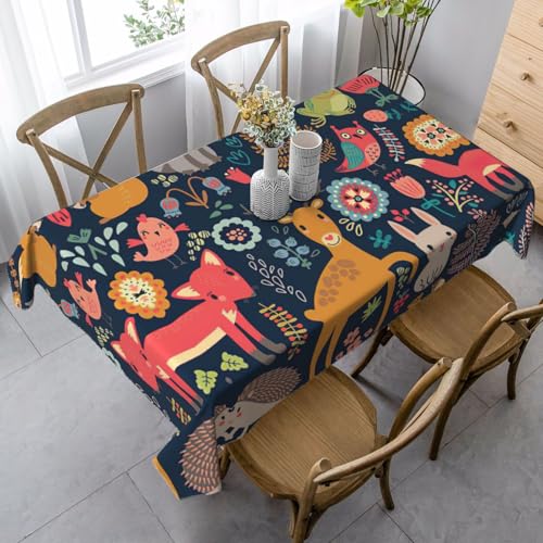 ASFgda Rechteckige Tischdecke mit Eulen-, Kaninchen-, Vogel- und Fuchs-Druck, knitterfrei, waschbar, für Essen/Party/Buffet/Hochzeit von ASFgda