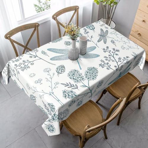 ASFgda Rechteckige Tischdecke mit Libellen-Blumendruck, 89 x 140 cm, knitterfrei, waschbar, Tischdecke für Essen/Party/Buffet/Hochzeit von ASFgda