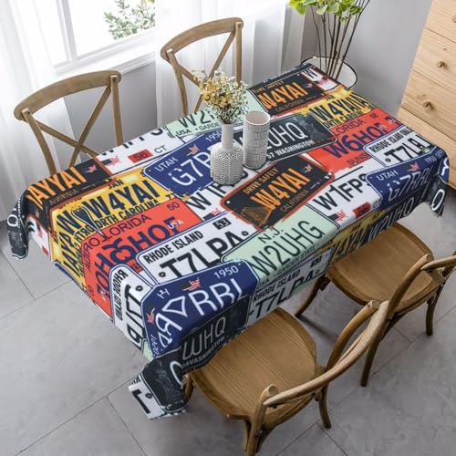 ASFgda Rechteckige Tischdecke mit Nummernschild-Druck, 89 x 140 cm, knitterfrei, waschbar, Tischdecke für Essen/Party/Buffet/Hochzeit von ASFgda