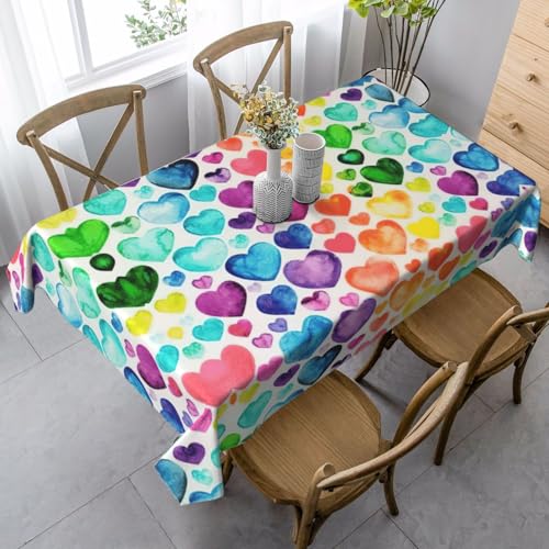 ASFgda Rechteckige Tischdecke mit Regenbogen-Herzen, 89 x 140 cm, knitterfrei, waschbar, Tischdecke für Essen/Party/Buffet/Hochzeit von ASFgda