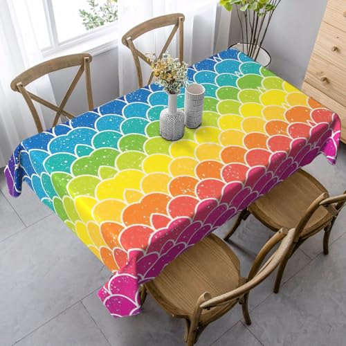 ASFgda Rechteckige Tischdecke mit Regenbogenfischschuppen-Druck, 89,9 x 140,9 cm, knitterfrei, waschbar, Tischdecke für Essen/Party/Buffet/Hochzeit von ASFgda