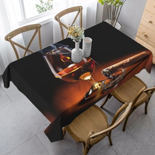 ASFgda Rechteckige Tischdecke mit Zigarren- und Whiskey-Druck, knitterfrei, waschbar, für Essen/Party/Buffet/Hochzeit, 89 x 140 cm von ASFgda