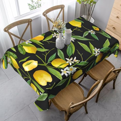 ASFgda Rechteckige Tischdecke mit Zitronen- und Blumendruck, 89 x 140 cm, knitterfrei, waschbar, Tischdecke für Essen/Party/Buffet/Hochzeit von ASFgda