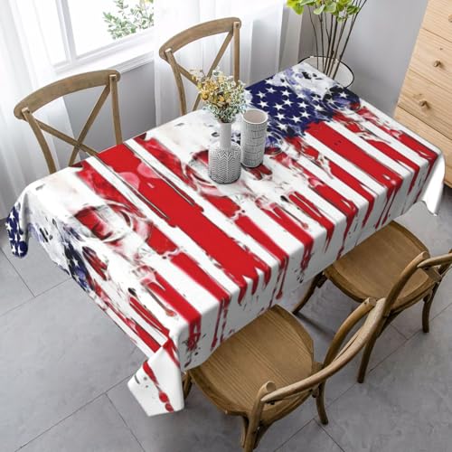 ASFgda Rechteckige Tischdecke mit amerikanischer Flagge, Totenkopf-Druck, knitterfrei, waschbar, für Essen/Party/Buffet/Hochzeit von ASFgda