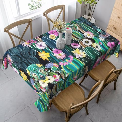 ASFgda Rechteckige Tischdecke mit blühendem Kaktus-Druck, knitterfrei, waschbar, für Essen/Party/Buffet/Hochzeit von ASFgda