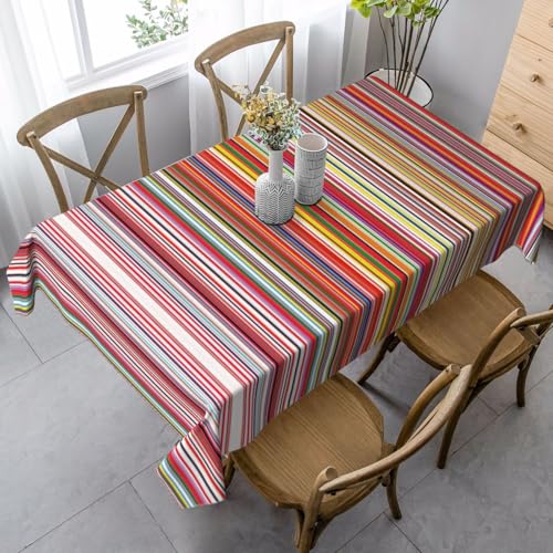 ASFgda Rechteckige Tischdecke mit buntem Streifendruck, 89 x 140 cm, knitterfrei, waschbar, Tischdecke für Essen/Party/Buffet/Hochzeit von ASFgda