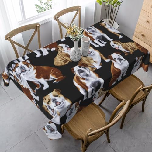 ASFgda Rechteckige Tischdecke mit englischen Bulldoggen, 89 x 140 cm, knitterfrei, waschbar, Tischdecke für Essen/Party/Buffet/Hochzeit von ASFgda