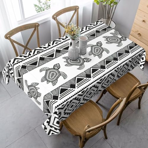 ASFgda Rechteckige Tischdecke mit ethnischem Schildkrötenmuster, gestreift, 89,9 x 140,9 cm, knitterfrei, waschbar, Tischdecke für Essen/Party/Buffet/Hochzeit von ASFgda