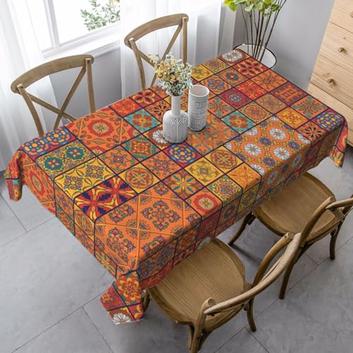 ASFgda Rechteckige Tischdecke mit marokkanischem geometrischem Druck, knitterfrei, waschbar, für Essen, Party, Buffet, Hochzeit, 89,9 x 140,9 cm von ASFgda
