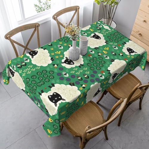 ASFgda Rechteckige Tischdecke mit niedlichem Cartoon-Schaf-Druck, knitterfrei, waschbar, für Essen/Party/Buffet/Hochzeit von ASFgda