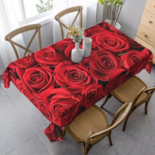ASFgda Rechteckige Tischdecke mit rotem Rosenmuster, 89 x 140 cm, knitterfrei, waschbar, Tischdecke für Essen/Party/Buffet/Hochzeit von ASFgda