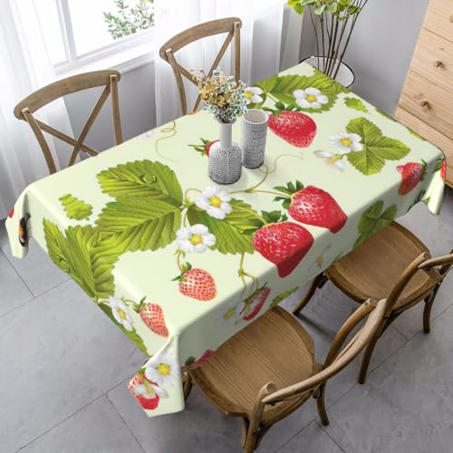 ASFgda Rechteckige Tischdecke mit schönem Erdbeerdruck, 89,9 x 140,9 cm, knitterfrei, waschbar, Tischdecke für Essen/Party/Buffet/Hochzeit von ASFgda