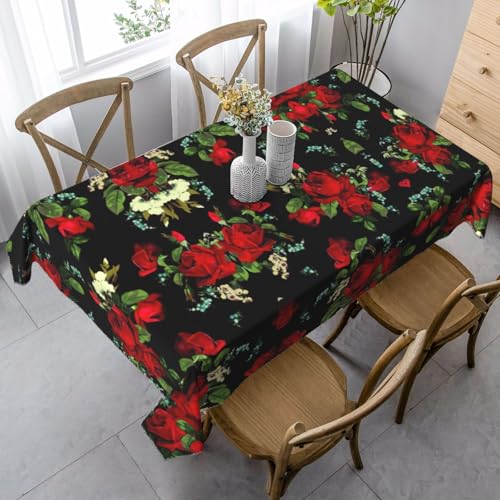 ASFgda Rechteckige Tischdecke mit schönem Rosen-Motiv, 89 x 140 cm, knitterfrei, waschbar, Tischdecke für Essen/Party/Buffet/Hochzeit von ASFgda