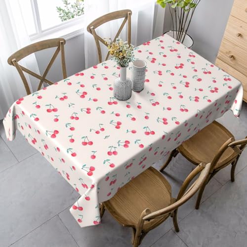 ASFgda Rechteckige Tischdecke mit süßem roten Kirsch-Druck, knitterfrei, waschbar, für Essen/Party/Buffet/Hochzeit von ASFgda