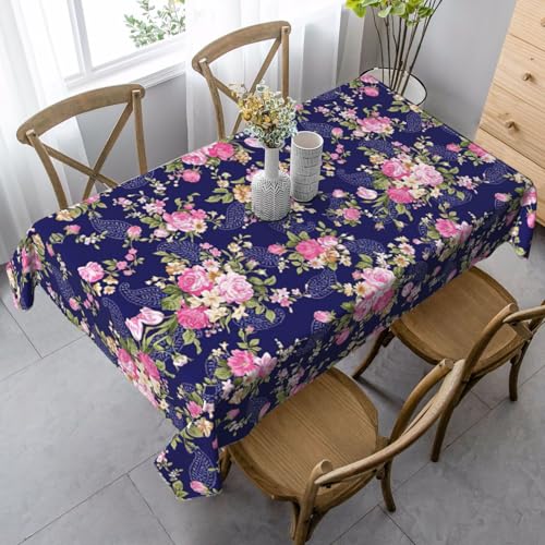 ASFgda Tischdecke, rechteckig, marineblau, Blumendruck, 89 x 140 cm, knitterfrei, waschbar, Tischdecke für Essen/Party/Buffet/Hochzeit ASFgda Tischdecke, rechteckig, marineblau, Blumendruck, 89 x 140 cm, knitterfrei, waschbar, Tischdecke für Essen/Party/Buffet/Hochzeit von ASFgda