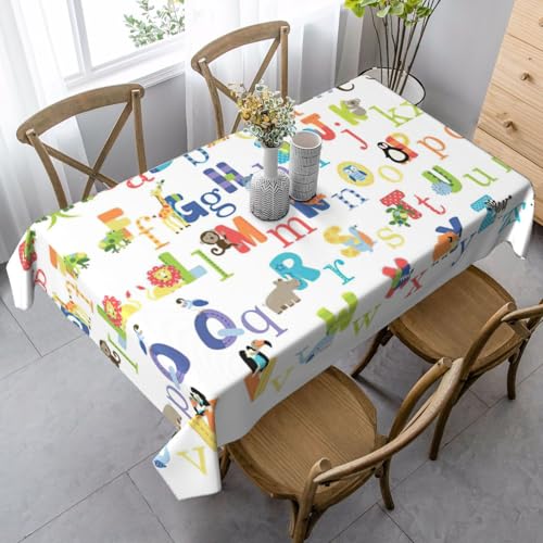 Rechteckige Tischdecke mit Tier-Alphabet-Druck, knitterfrei, waschbar, für Essen/Party/Buffet/Hochzeit Rechteckige Tischdecke mit Tier-Alphabet-Druck, knitterfrei, waschbar, für Essen/Party/Buffet/Hochzeit von ASFgda