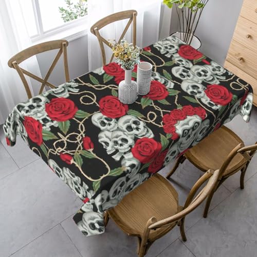 Rechteckige Tischdecke mit Totenkopf- und Rose-Aufdruck, knitterfrei, waschbar, für Essen/Party/Buffet/Hochzeit, 89 x 140 cm von ASFgda