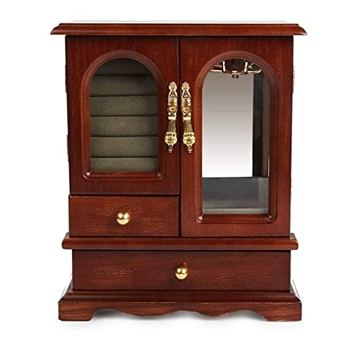 ASHSDI Schmuckaufbewahrung Holz-Schmuckkästchen Vintage-Schmuckkästchen Multifunktions-Schmuckkästchen Mit 2 Schubladen Und 360 ° Drehbarem Haken Schmuckschatulle Schmuckschrank(Jewelry Box B) von ASHSDI