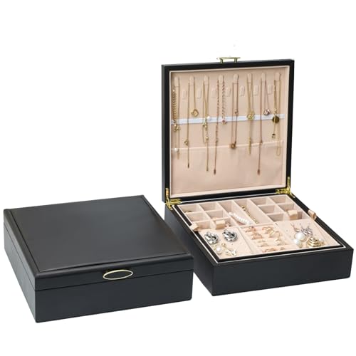 ASINGYER 2-lagige Schmuckschatulle, Schmuck-Organizer mit Griff, mit hängenden Halskettenhaken, abnehmbare Schmuckablagen, geeignet für die Aufbewahrung einer großen Menge Schmuck-Geschenk-Box (groß ASINGYER 2-lagige Schmuckschatulle, Schmuck-Organizer mit Griff, mit hängenden Halskettenhaken, abnehmbare Schmuckablagen, geeignet für die Aufbewahrung einer großen Menge Schmuck-Geschenk-Box (groß von ASINGYER