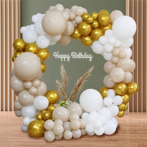 White Gold Balloons Arch Kit, 157pcs White Sand Gold Balloon Garland for Birthday Party Boho Wedding Decoration Gender Reveal Party Backdrop Decoration von ASIYUHY