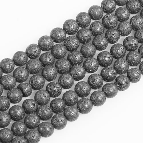 10 mm große, runde schwarze Lava-Perlen für Schmuckherstellung, Armbänder, Halsketten, Ohrringe, Kunsthandwerk (35–38 Stück/Strang) von ASKFNASDKMFN