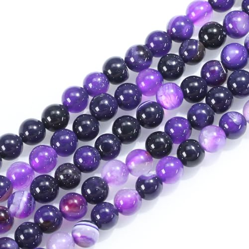 10 mm natürliche Edelsteine, rund, violett, gestreift, Achat, lose Perlen für Schmuckherstellung, Armbänder, Halsketten, Ohrringe, Kunsthandwerk (35–38 Stück/Strang) von ASKFNASDKMFN