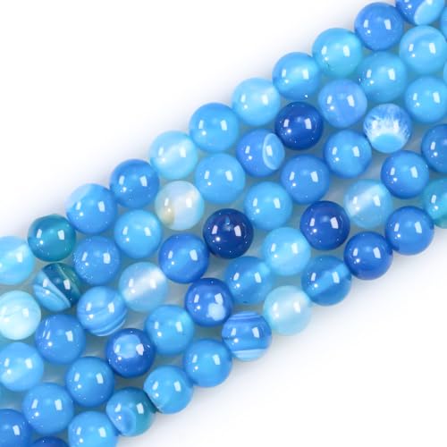 10 mm natürliche blaue Achat-Edelstein-Kristallperlen für Armbänder, Schmuckherstellung, Halsketten, Ohrringe, Basteln (35–38 Stück/Strang) von ASKFNASDKMFN