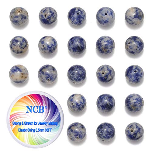 100 Stück 10 mm natürliche Edelsteine, lose Perlen, runde DIY-Armbänder, Halsketten zur Schmuckherstellung, inklusive elastischer Schnur und Perlennadel (blauer Punkt-Jaspis, 10 mm, 100 Perlen) von ASKFNASDKMFN