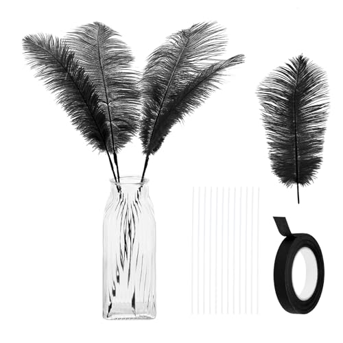 24 Stück natürliche Straußenfedern, 25–30 cm, großes Straußenfeder-Set zum Basteln, für Vasen, Heimdekoration, Hochzeiten, Partys, Tafelaufsätze, Blumenarrangements (schwarz) von ASKFNASDKMFN