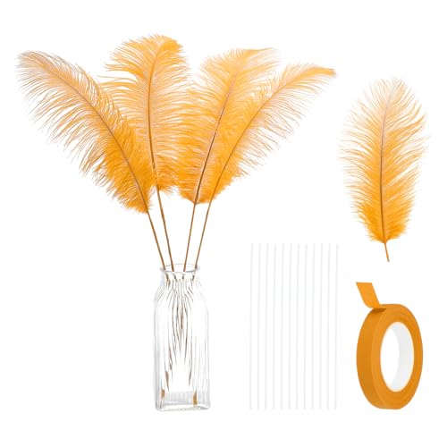 24 Stück natürliche Straußenfedern, 30–35 cm, großes Straußenfeder-Set zum Basteln, für Vasen, Heimdekoration, Hochzeiten, Partys, Tafelaufsätze, Blumenarrangements (Goldton) von ASKFNASDKMFN