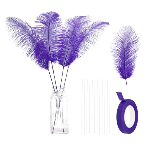 24 Stück natürliche Straußenfedern, 30–35 cm, großes Straußenfeder-Set zum Basteln, für Vasen, Heimdekoration, Hochzeiten, Partys, Tafelaufsätze, Blumenarrangements (lila) von ASKFNASDKMFN