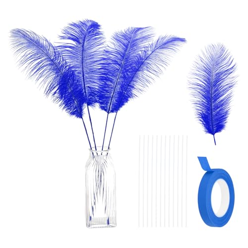 24 Stück natürliche Straußenfedern, 35–40 cm, großes Straußenfeder-Set zum Basteln, für Vasen, Heimdekoration, Hochzeiten, Partys, Tafelaufsätze, Blumenarrangements (blau) von ASKFNASDKMFN