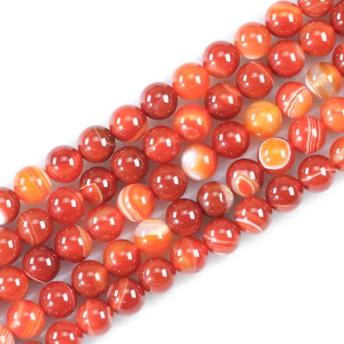 8 mm große natürliche Edelsteine, rund, rote Streifen, Achat, lose Perlen für Schmuckherstellung, Armbänder, Halsketten, Ohrringe, Kunsthandwerk (45–48 Stück/Strang) von ASKFNASDKMFN