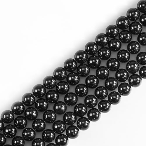 8 mm große natürliche Edelsteine, rund, schwarzer Turmalin, lose Perlen für Schmuckherstellung, DIY-Armbänder, Halsketten (45–48 Stück/Strang) von ASKFNASDKMFN