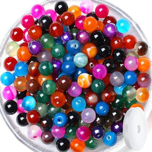 Bunte Achatsteinperlen – 8 mm runde lose Edelsteinperlen für DIY-Armbänder, Halsketten, Ohrringe und Schmuckherstellung, 100 Stück Bunte Achatsteinperlen – 8 mm runde lose Edelsteinperlen für DIY-Armbänder, Halsketten, Ohrringe und Schmuckherstellung, 100 Stück von ASKFNASDKMFN