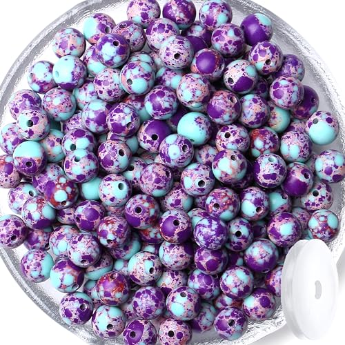 Bunte imperiale Jaspisperlen, 8 mm, runde Steinperlen, lose lila und blaue Muster, Edelsteinperlen für Armbänder, Perlen, Kristall, Schmuckherstellung, DIY, Halsketten, Ohrringe, 0,8 cm, 60 Stück Bunte imperiale Jaspisperlen, 8 mm, runde Steinperlen, lose lila und blaue Muster, Edelsteinperlen für Armbänder, Perlen, Kristall, Schmuckherstellung, DIY, Halsketten, Ohrringe, 0,8 cm, 60 Stück von ASKFNASDKMFN