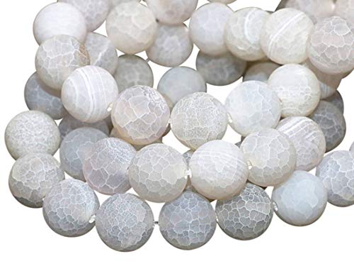 GF12-10 natürlicher mattierter, verwitterter weißer Achat, Heilstein, 10 mm, rund, lose Perlen, Abstandshalter (34–36 Stück) für Bastel- und Schmuckherstellung, 1 Strang von ASKFNASDKMFN