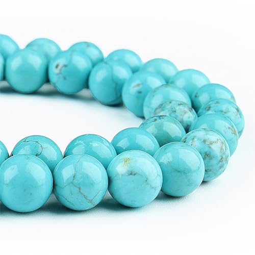 Natürliche blaue Türkissteine für Schmuck, runde Kristallperlen für Armbänder (35–37 Stück, 10 mm, Blautürkis) von ASKFNASDKMFN