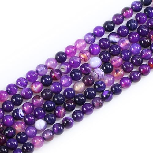 Runde lose Perlen aus natürlichem Edelstein, 8 mm, violetter Achat für Schmuckherstellung, DIY, Kristall-Armband, Halskette (45–48 Stück/Strang) von ASKFNASDKMFN