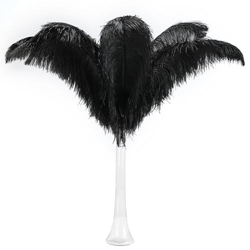 Schwarze Straußenfedern, Großpackung – 71,1–76,2 cm, 10 Federn für Vasen, Hochzeitsfeiern, Tafelaufsätze und Heimdekorationen (schwarz) von ASKFNASDKMFN