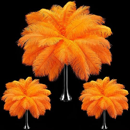 Straußenfedern, groß, natürlich, 35 - 40 cm, 30 - 35 cm, 25 - 30 cm, Straußenfedern für Tafelaufsätze, Hochzeit, Orange, 90 Stück von ASKFNASDKMFN