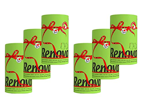 6er Pack Renova Küchenrollen - entspricht 18 Standard Küchenrollen - grün - Küchenpapier 2-lagig - Maxi Rolle - farbig - bunt - Papierrolle - Allzwecktücher von ASKON